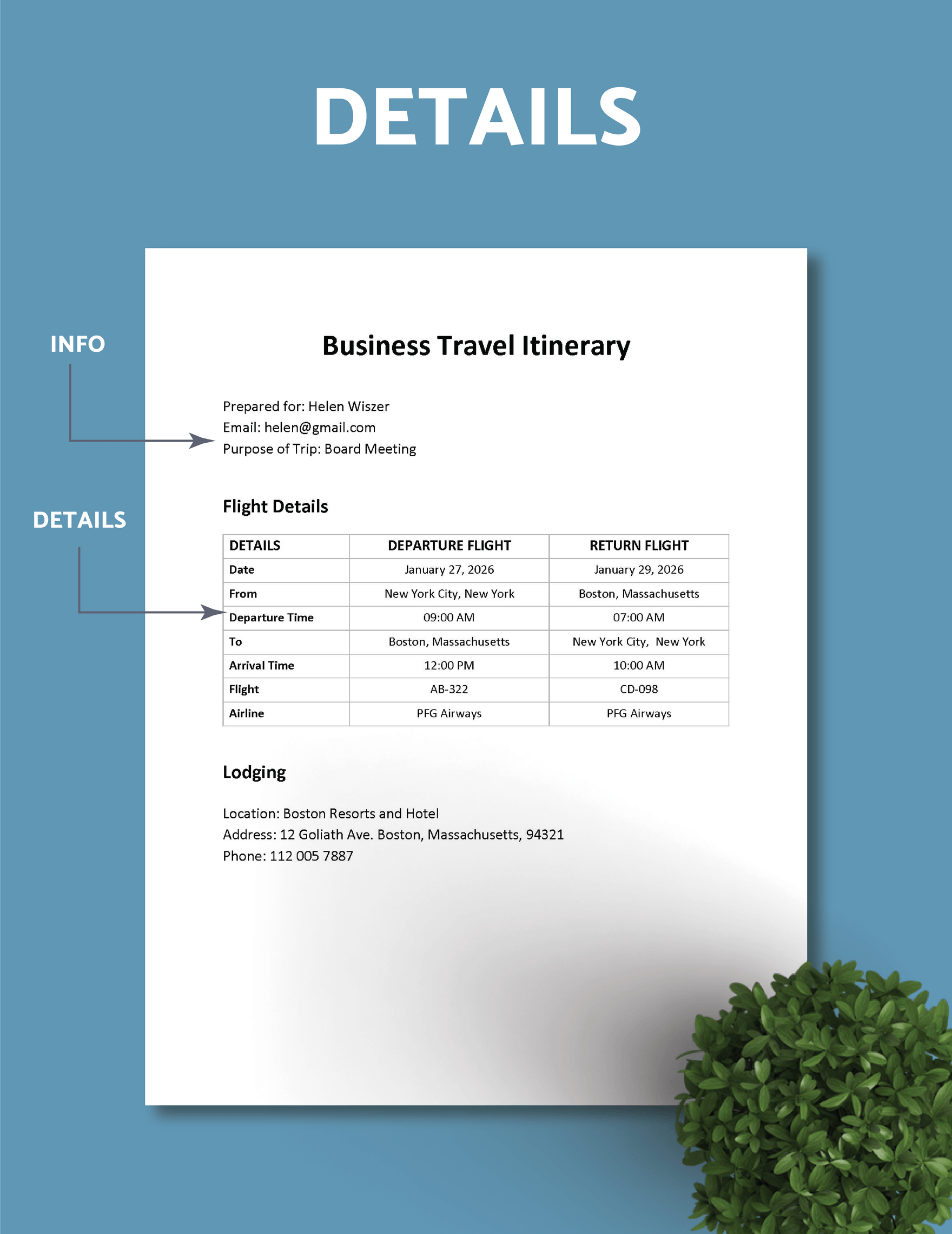 Simple Business Travel Itinerary Template