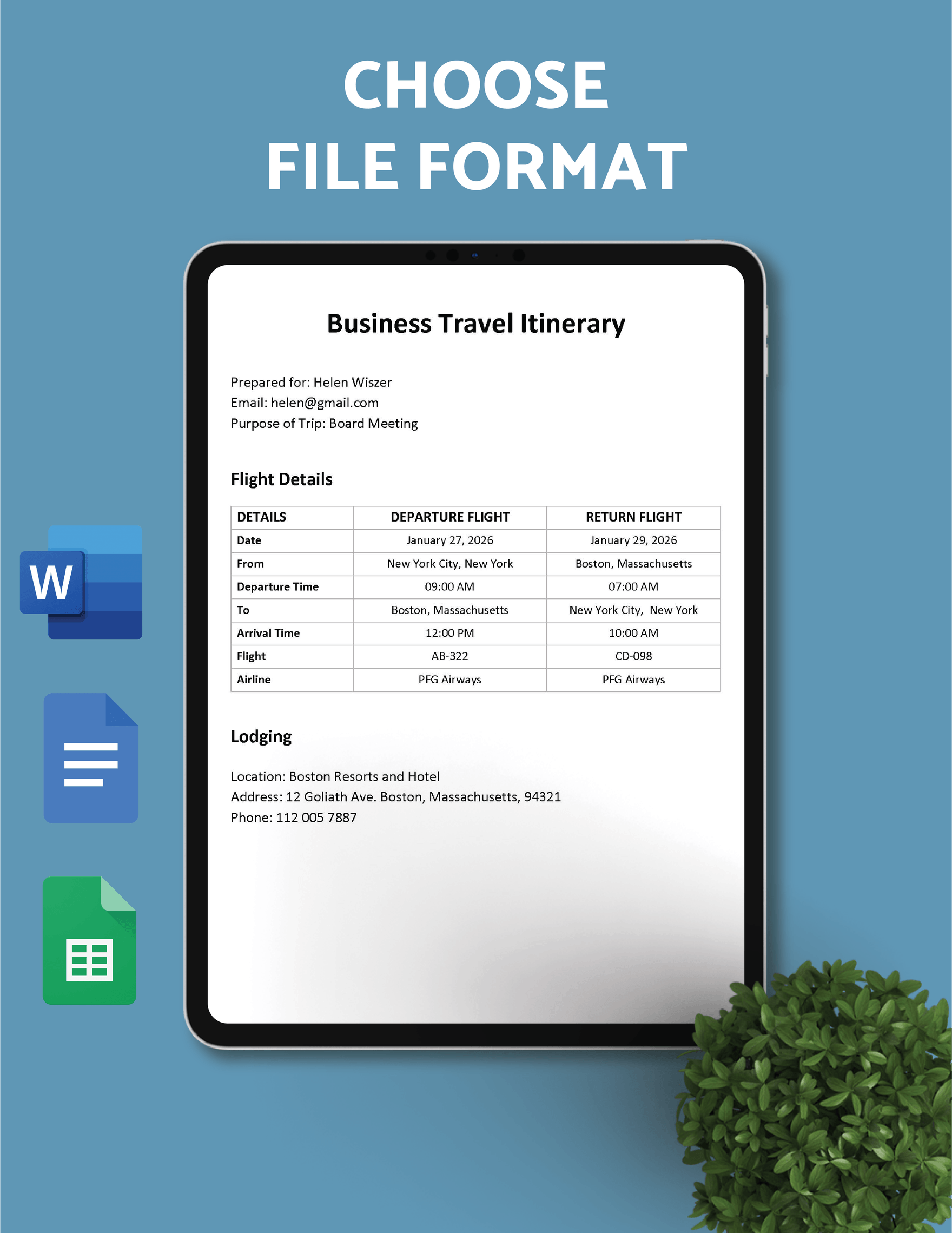 Simple Business Travel Itinerary Template