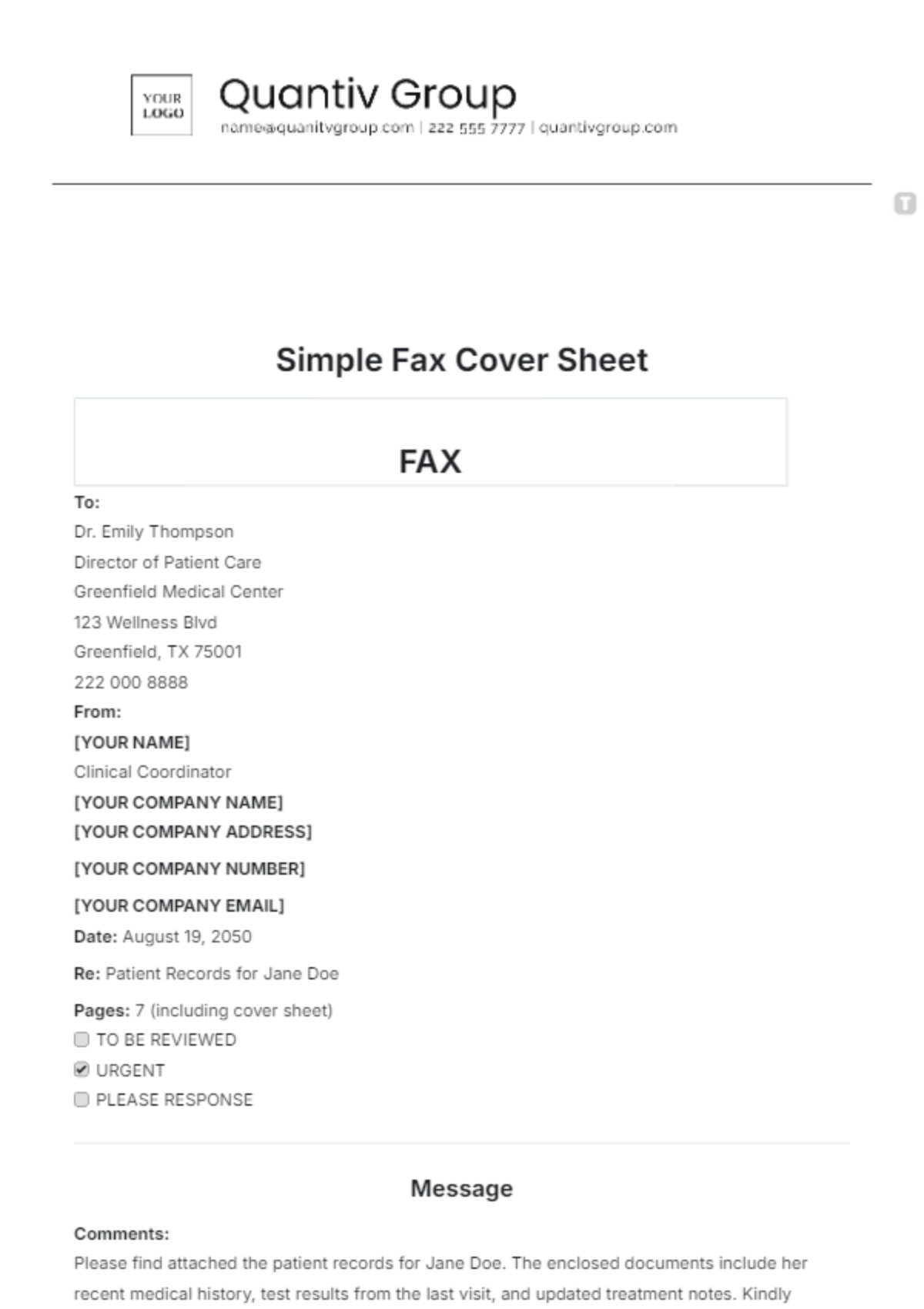 Simple Fax Cover Sheet Template