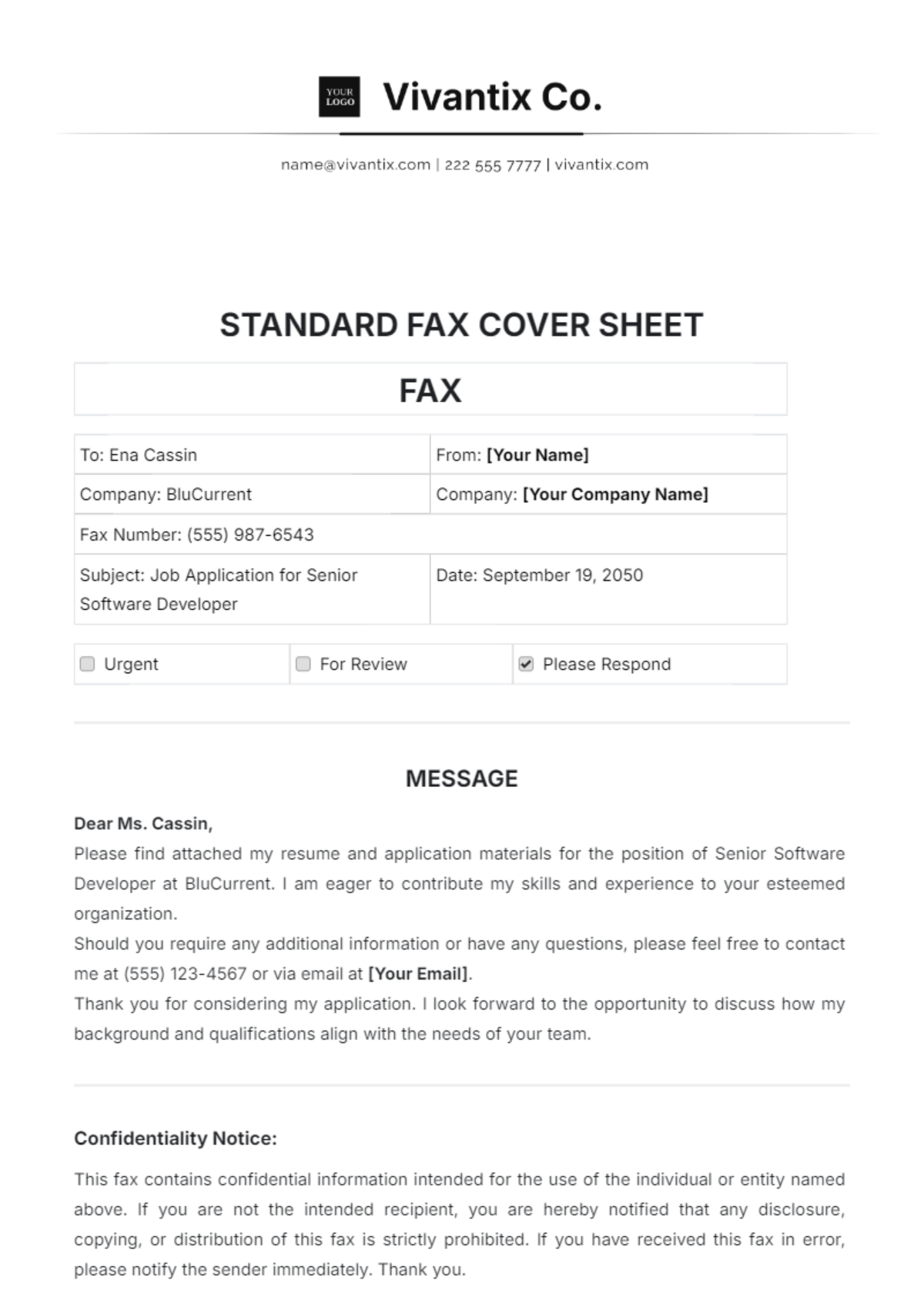 Standard Fax Cover Sheet Template - Edit Online & Download