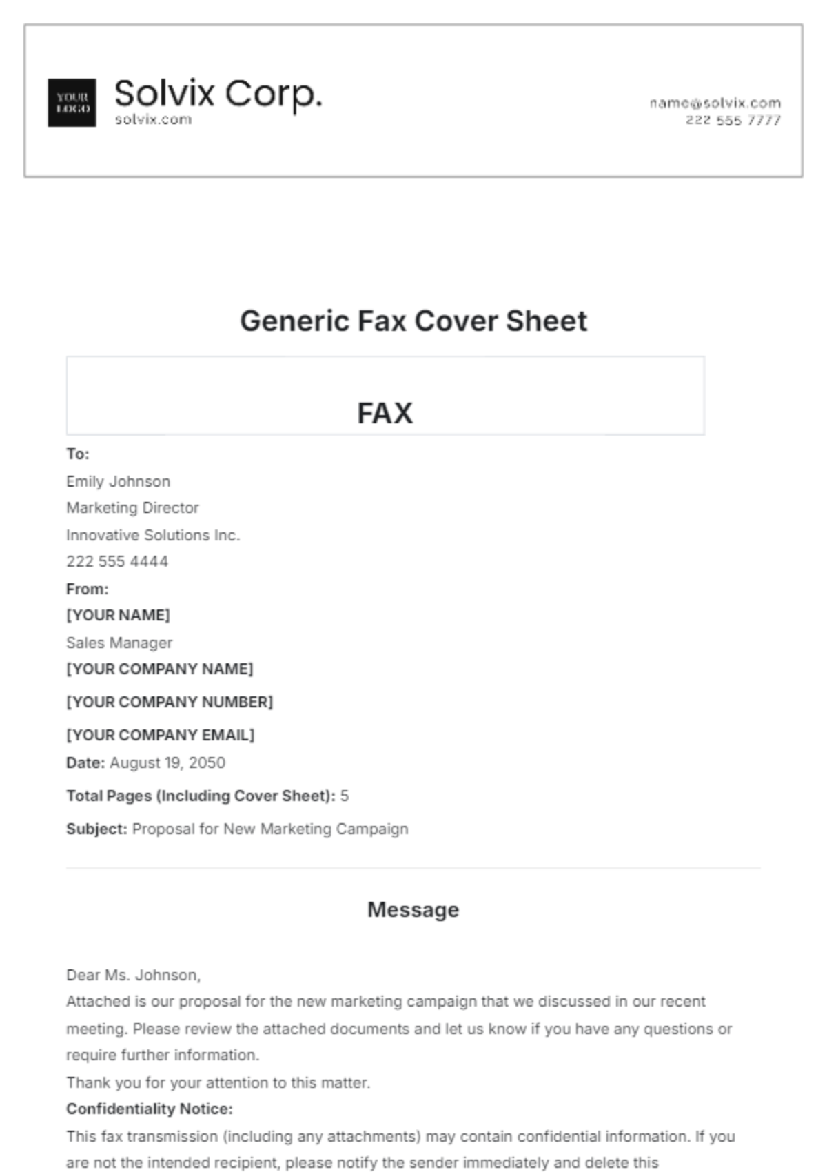 Free Generic Fax Cover Sheet Template - Edit Online & Download ...