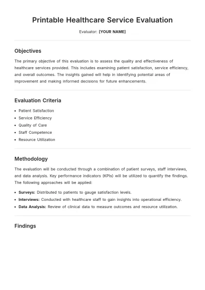 Free Printable Healthcare Service Evaluation Template to Edit Online