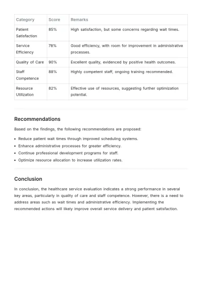 Free Printable Healthcare Service Evaluation Template to Edit Online