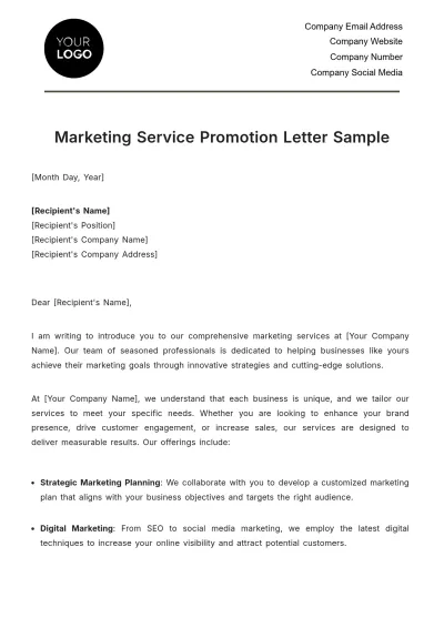 Free Marketing Service Promotion Letter Sample Template to Edit Online