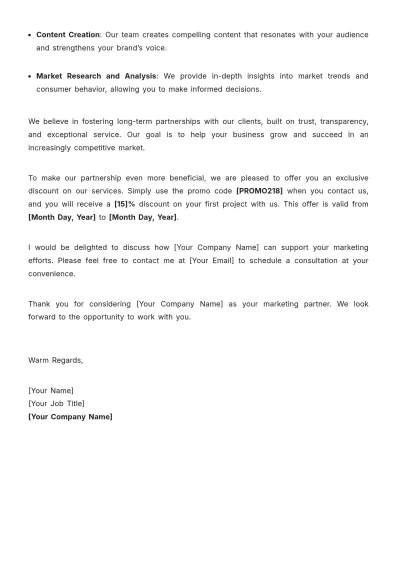 Free Marketing Service Promotion Letter Sample Template to Edit Online