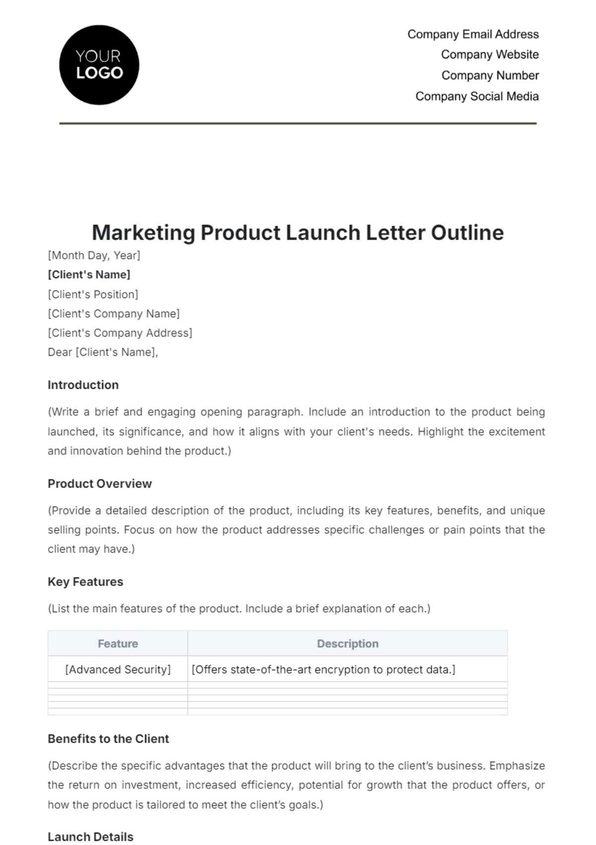 Marketing Product Launch Letter Outline Template - Edit Online & Download