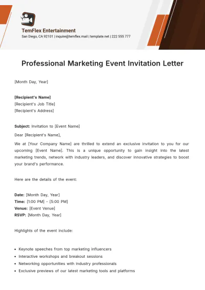 Free Professional Marketing Event Invitation Letter Template to Edit Online