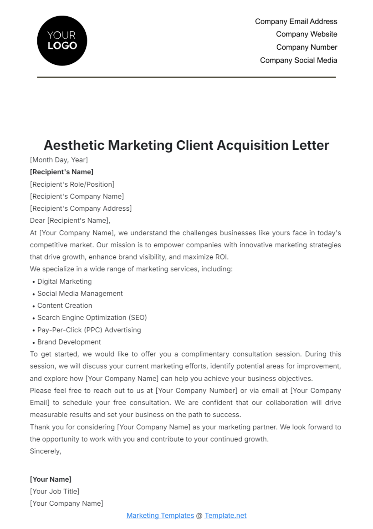 Aesthetic Marketing Client Acquisition Letter Template - Edit Online & Download