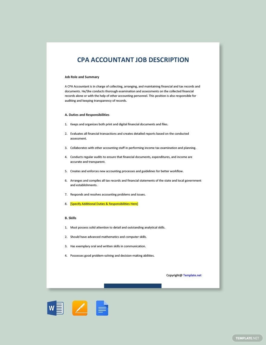 CPA Accountant Job Description Template