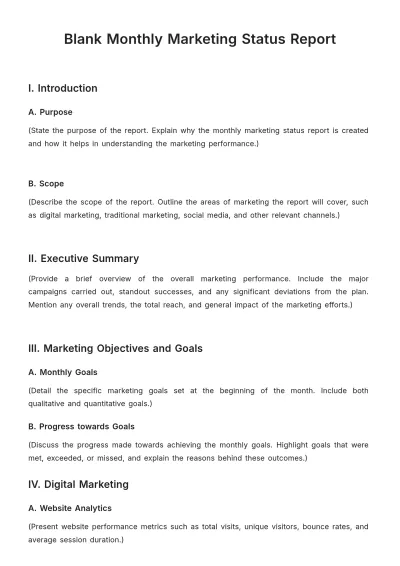 Free Blank Monthly Marketing Status Report Template to Edit Online