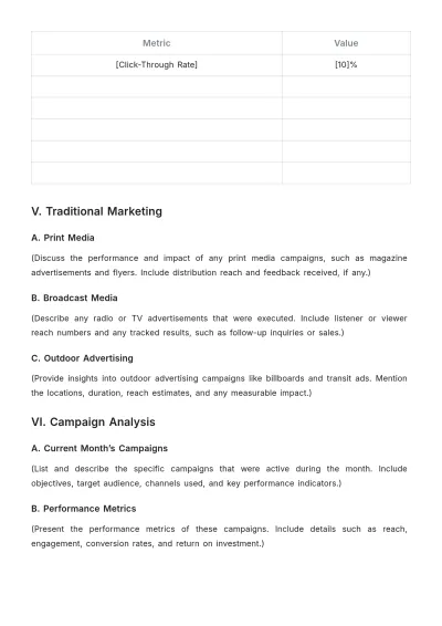 Free Blank Monthly Marketing Status Report Template to Edit Online