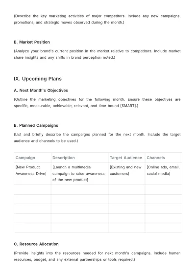 Free Blank Monthly Marketing Status Report Template to Edit Online
