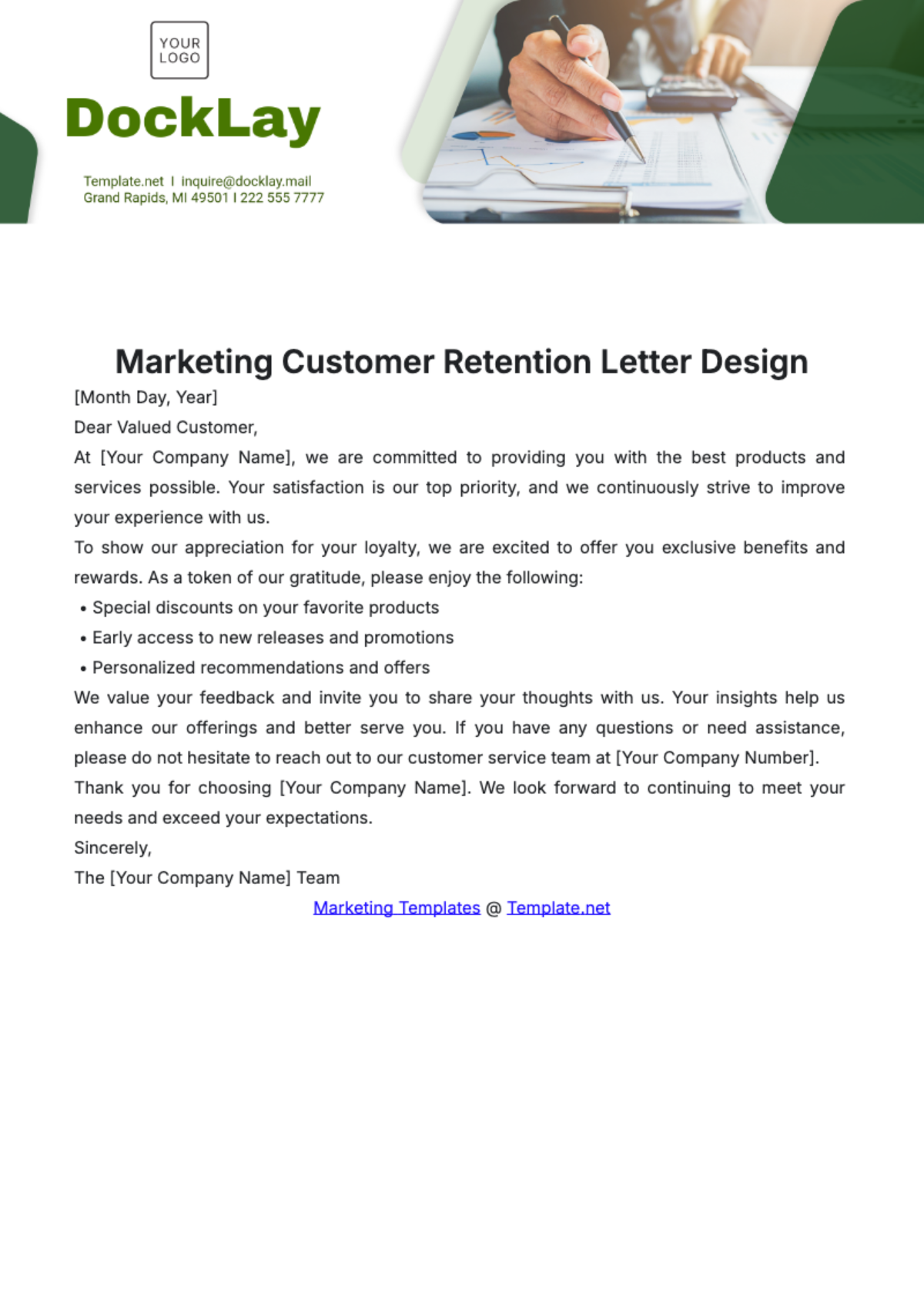 Marketing Customer Retention Letter Design Template - Edit Online & Download