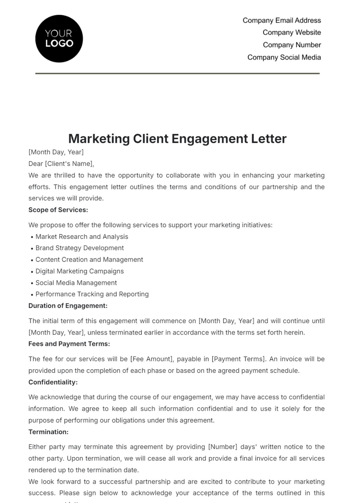 Marketing Client Engagement Letter Template - Edit Online & Download