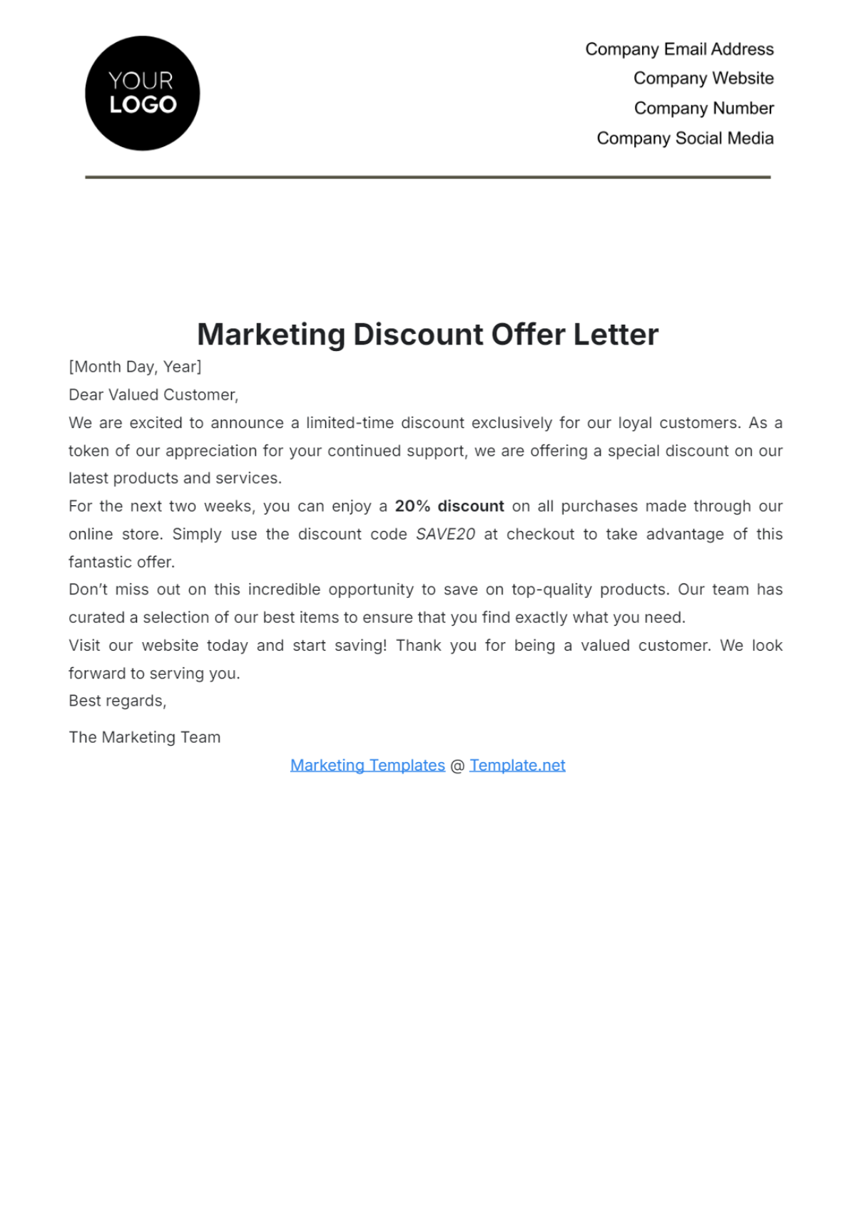 Marketing Discount Offer Letter Template - Edit Online & Download