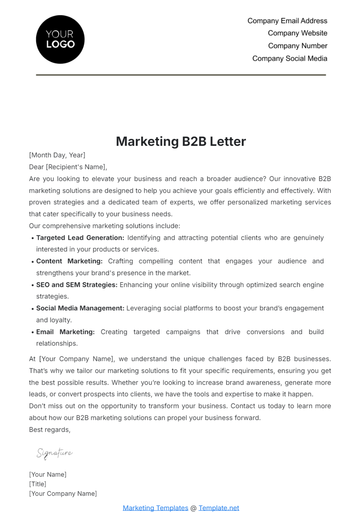 Marketing B2B Letter Template - Edit Online & Download