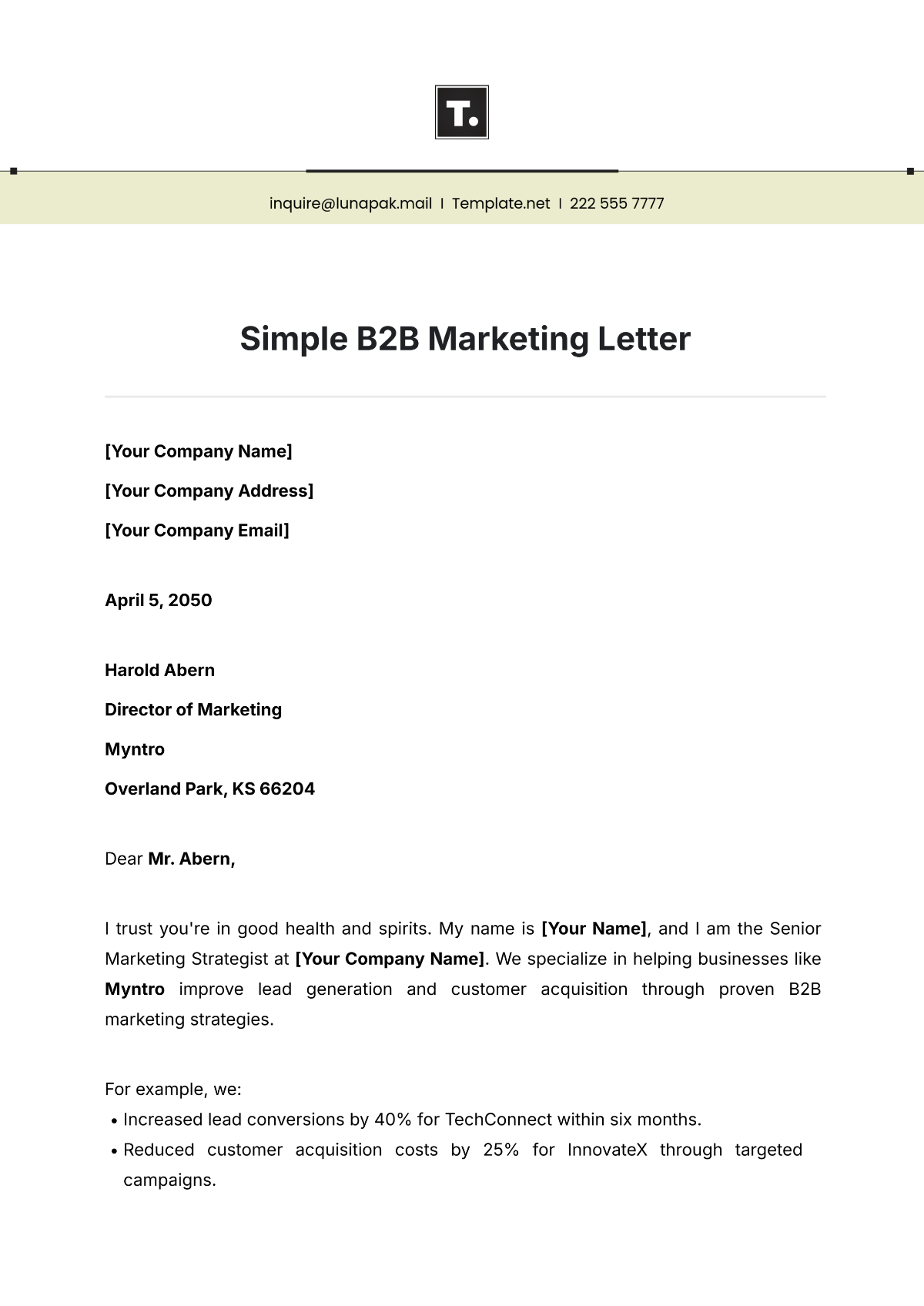 Simple B2B Marketing Letter Template - Edit Online & Download