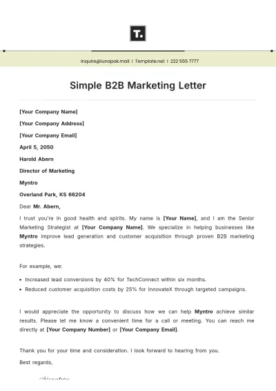 Free Simple B2B Marketing Letter Template to Edit Online