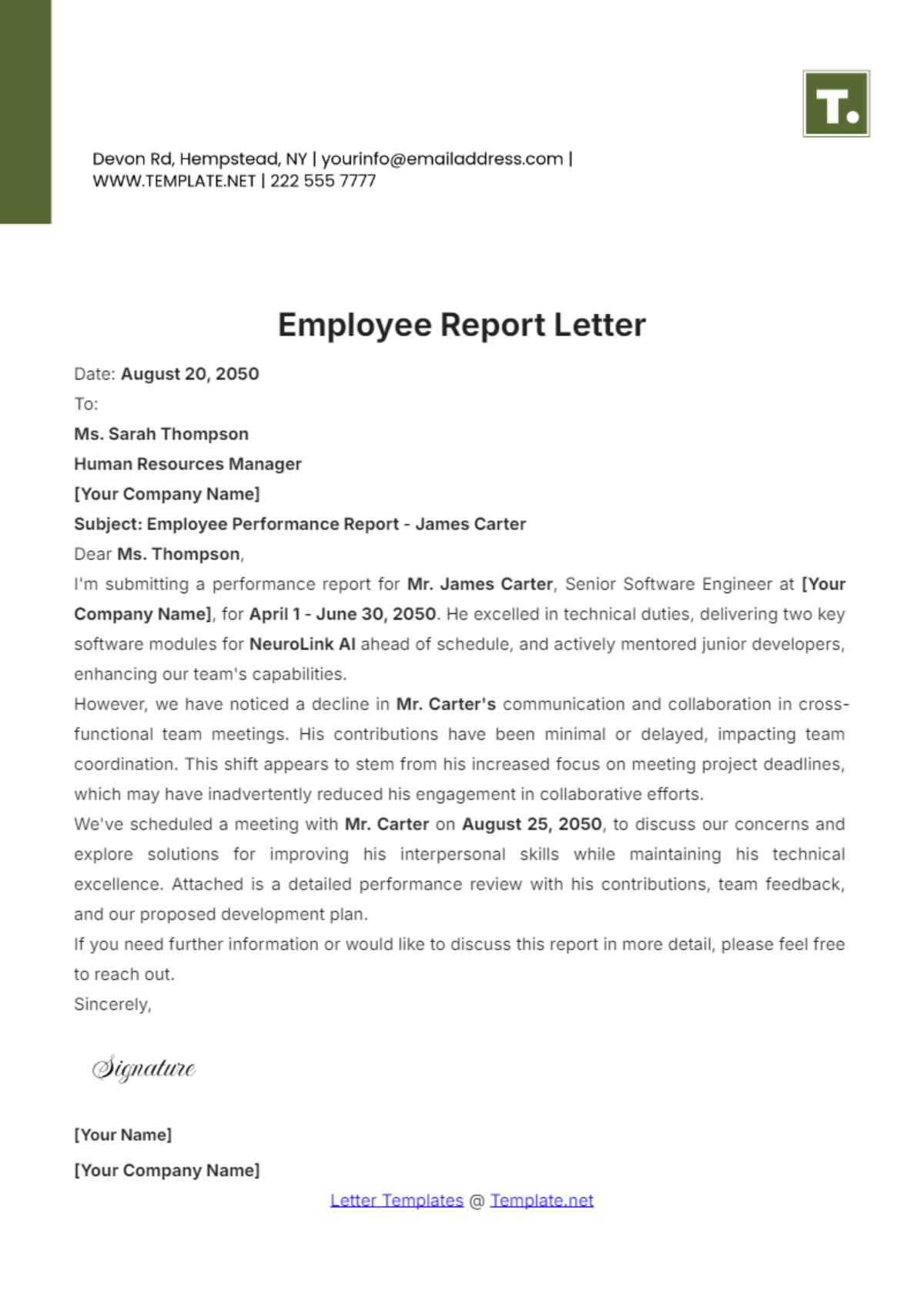 Employee Report Letter Template - Edit Online & Download