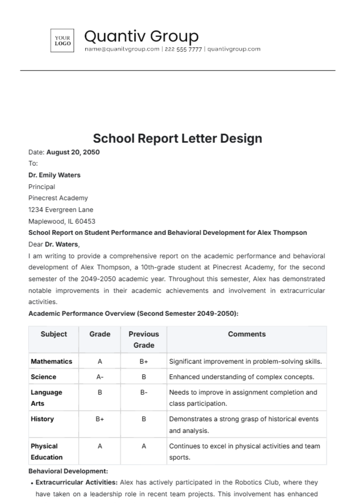 School Report Letter Design Template