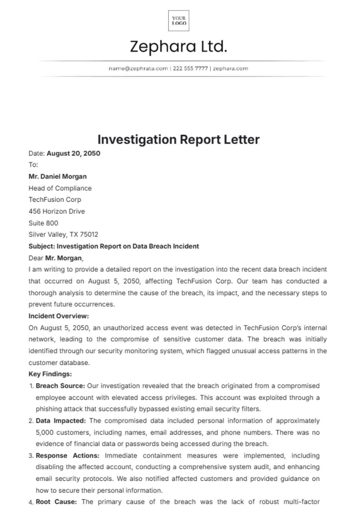 Investigation Report Letter Template