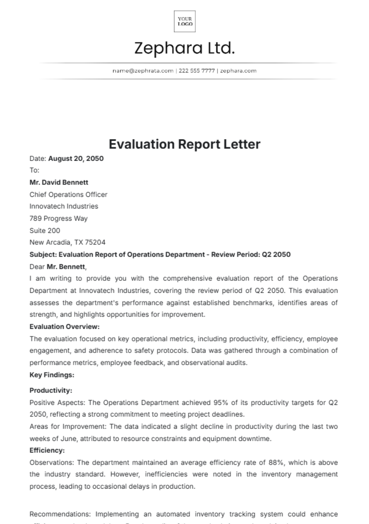 Evaluation Report Letter Template - Edit Online & Download