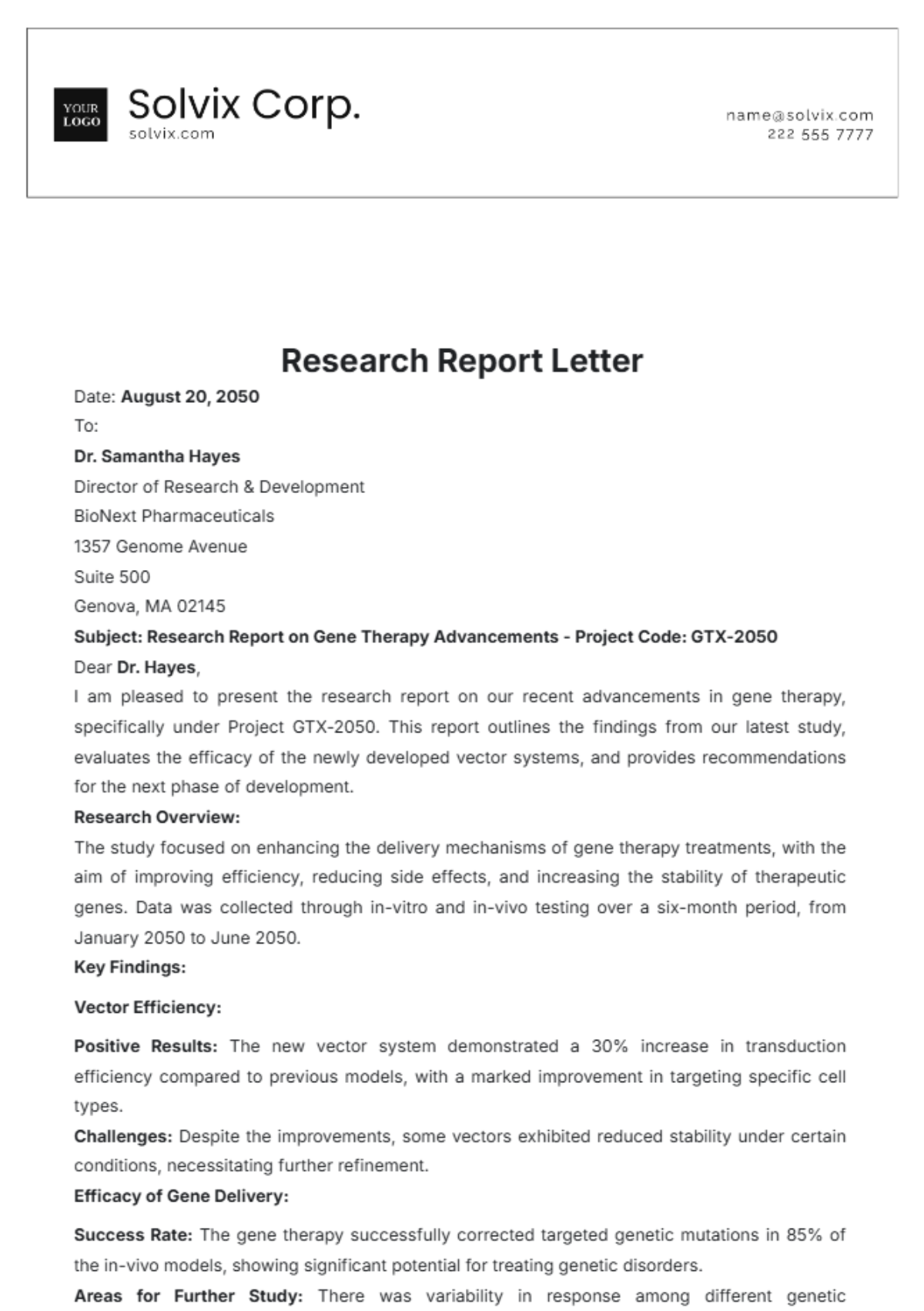 Research Report Letter Template - Edit Online & Download