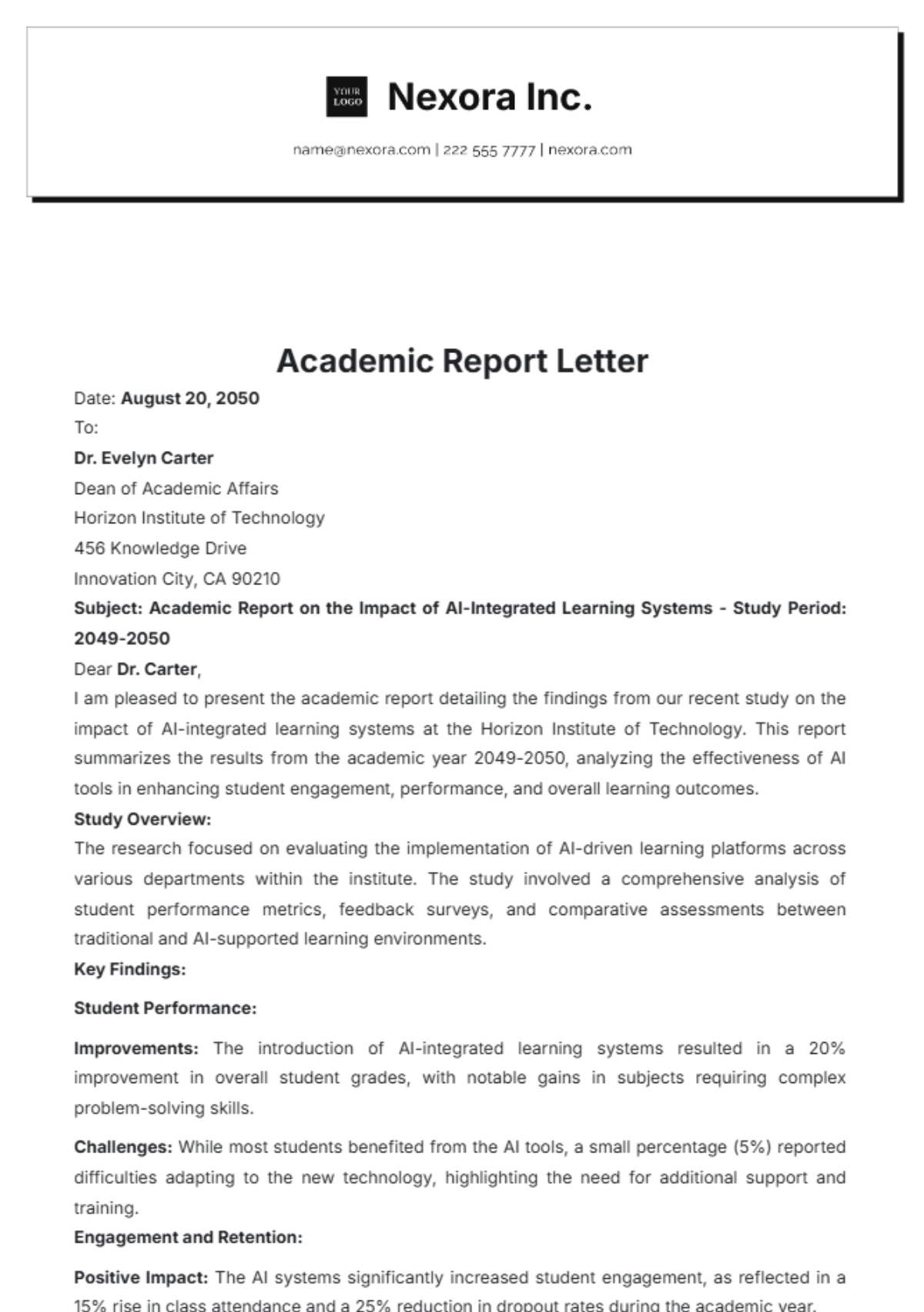 Academic Report Letter Template - Edit Online & Download