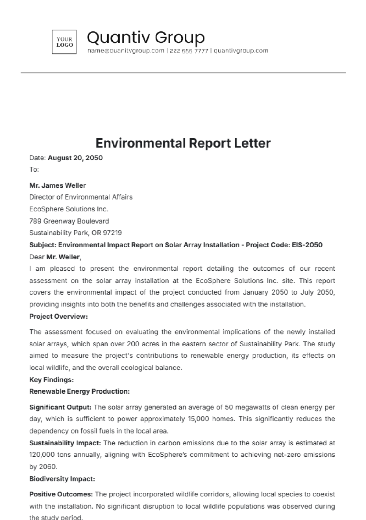 Environmental Report Letter Template - Edit Online & Download