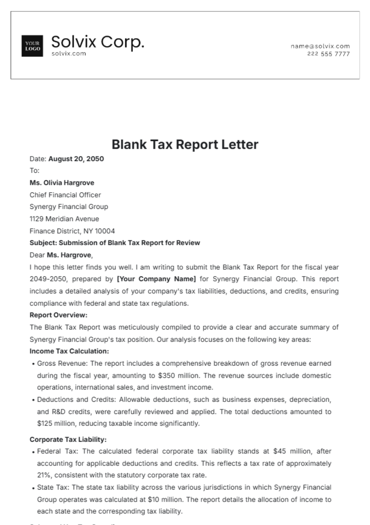 Blank Tax Report Letter Template - Edit Online & Download