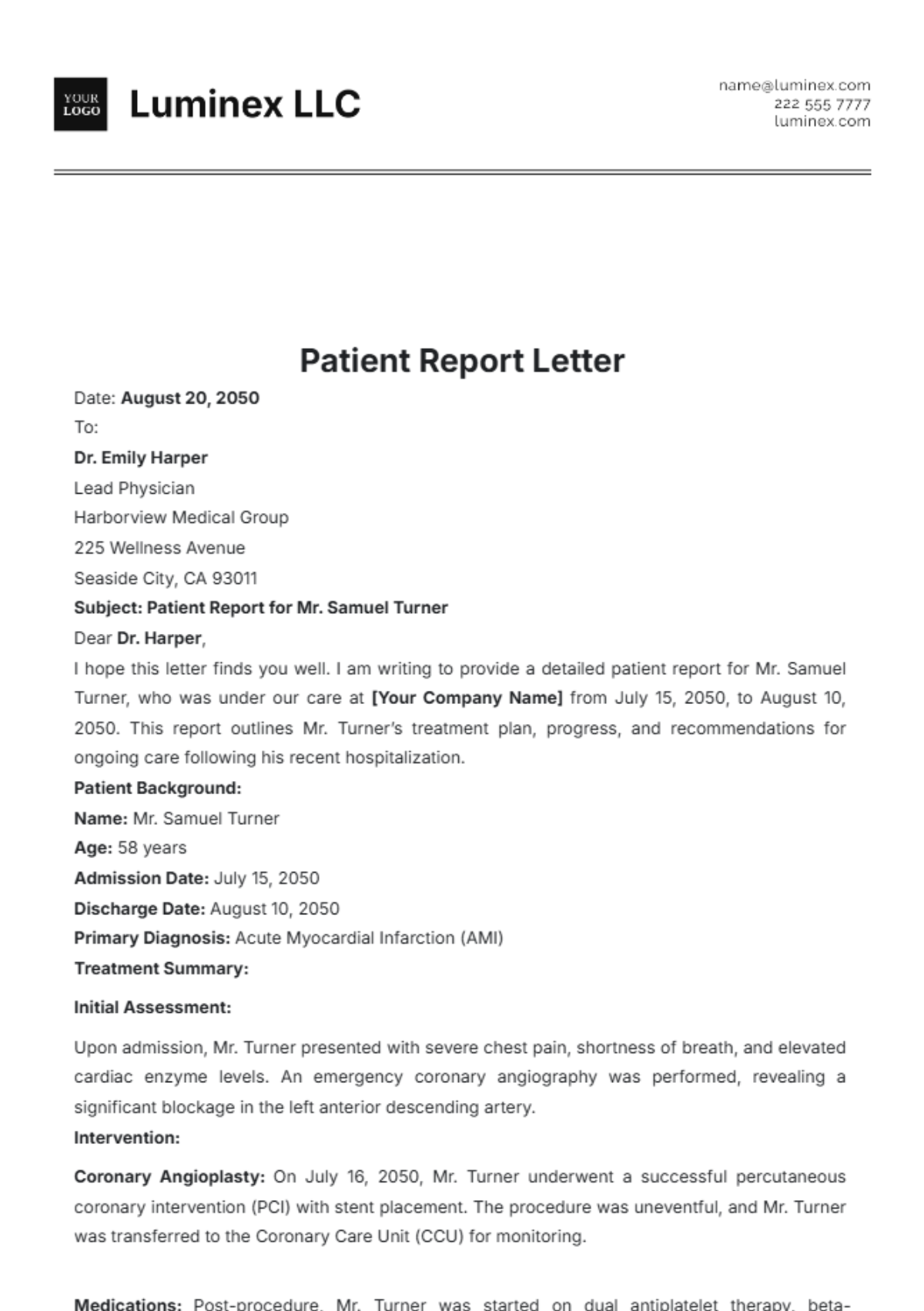 Patient Report Letter Template - Edit Online & Download