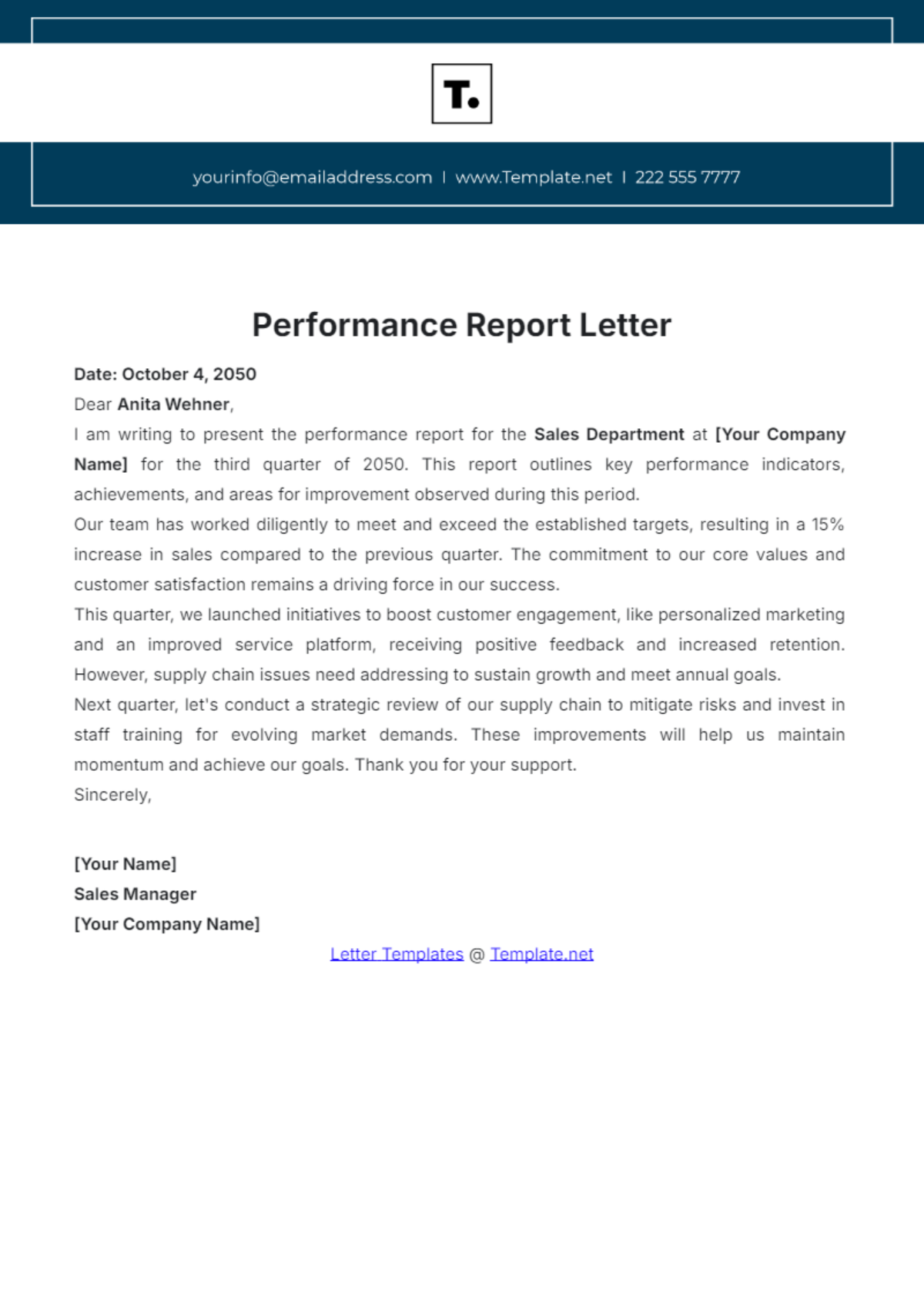 Performance Report Letter Template - Edit Online & Download