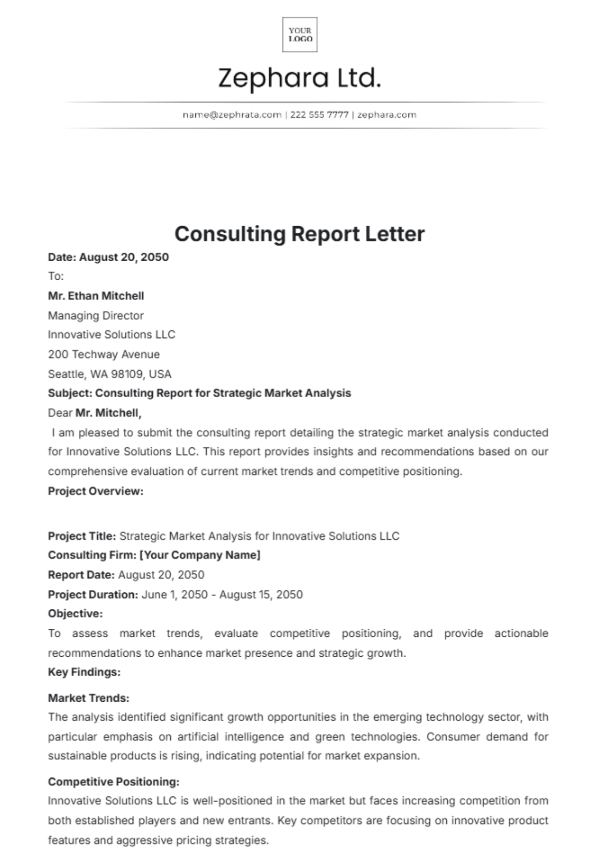 Consulting Report Letter Template - Edit Online & Download