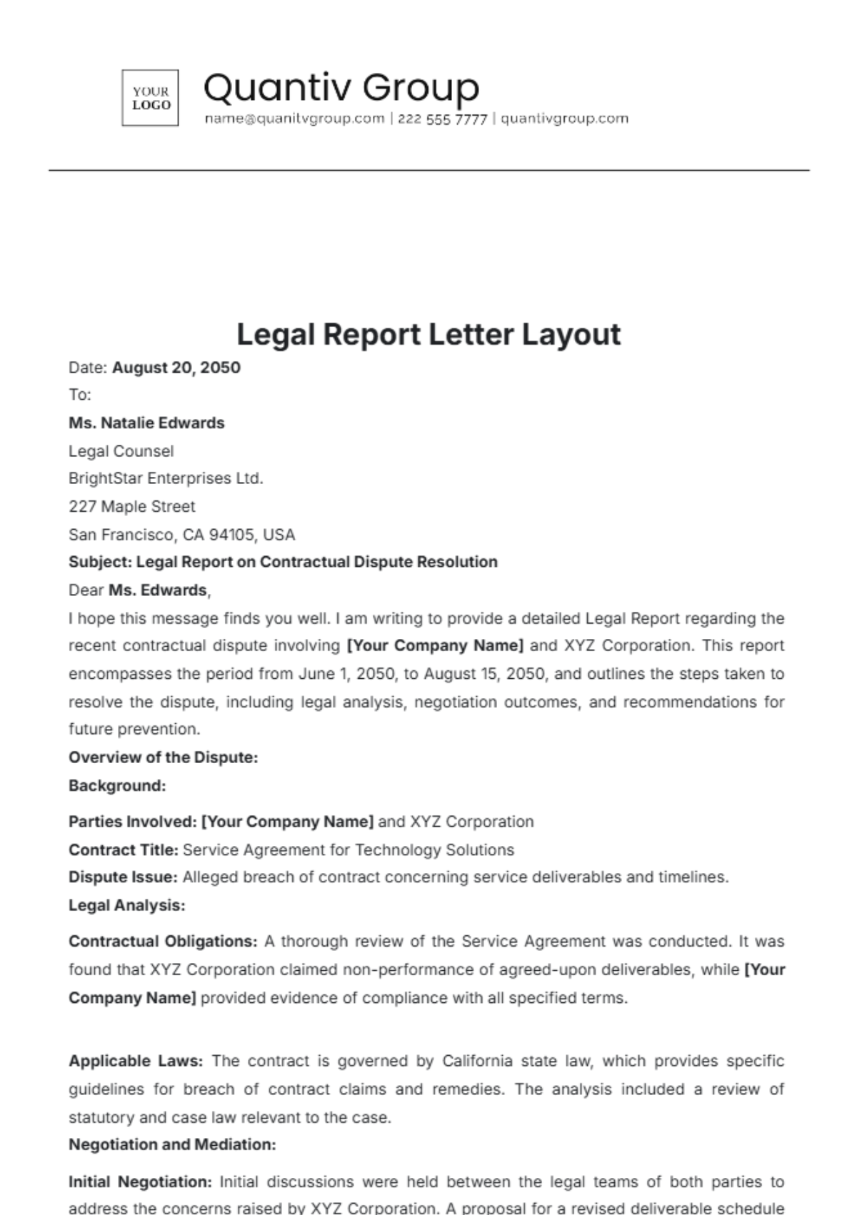 Legal Report Letter Layout Template - Edit Online & Download