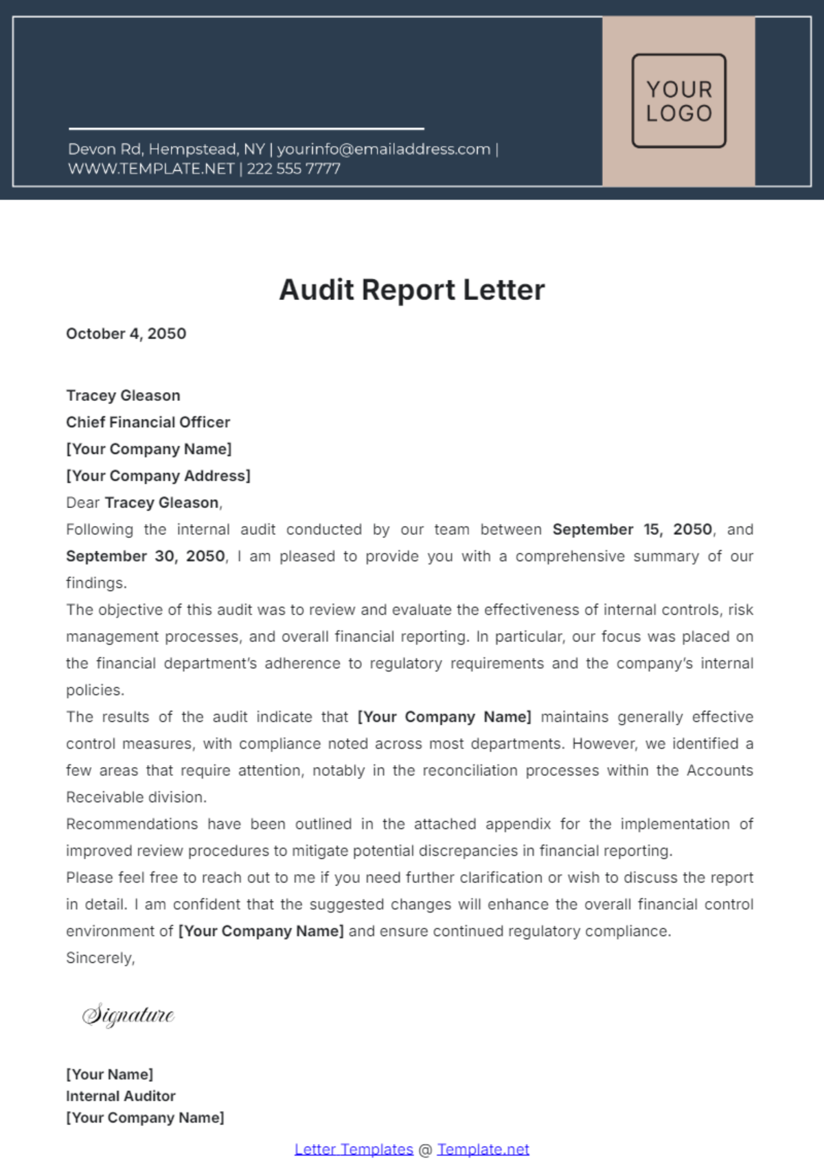 Audit Report Letter Template - Edit Online & Download