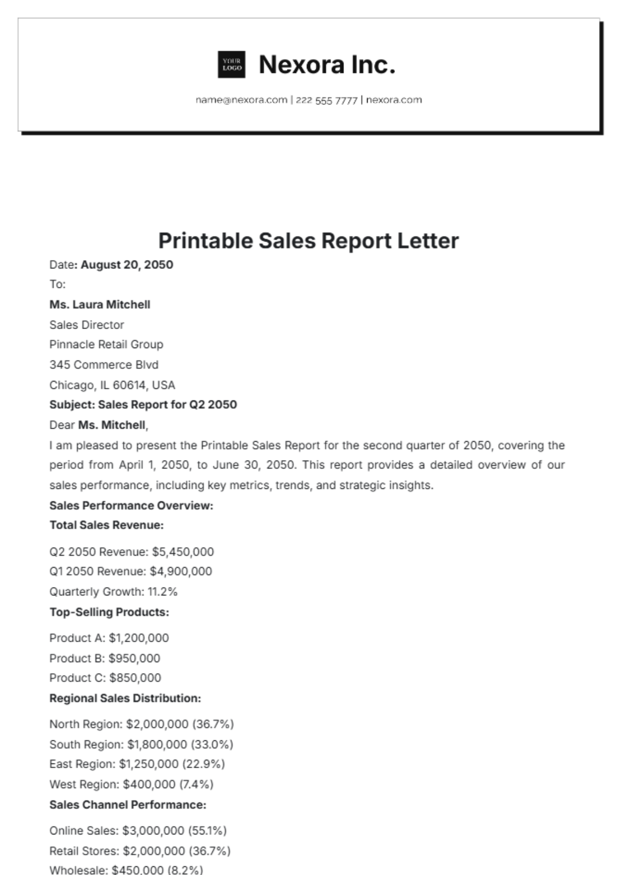 Printable Sales Report Letter Template - Edit Online & Download