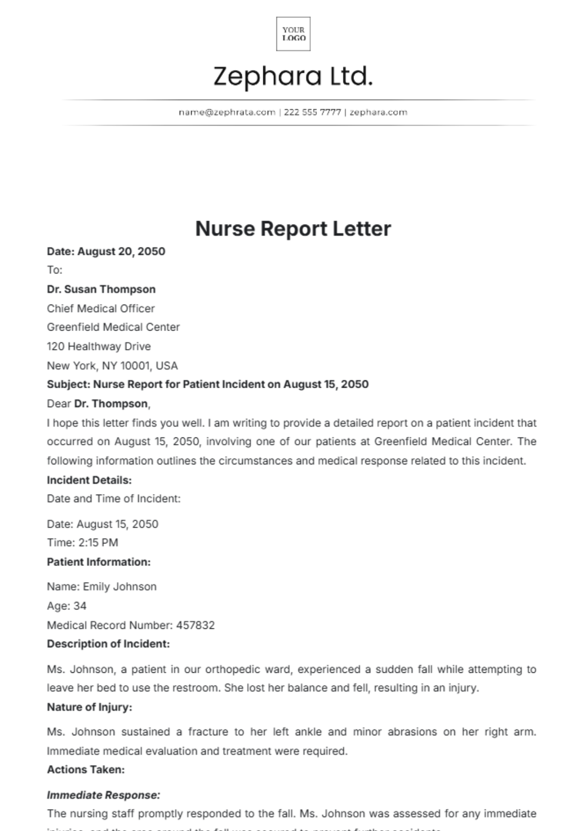 Nurse Report Letter Template - Edit Online & Download