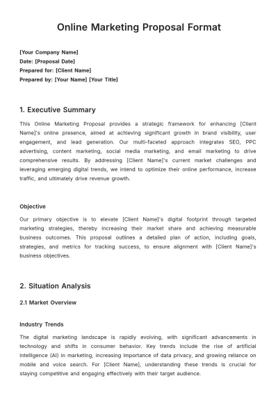 Free Online Marketing Proposal Format Template to Edit Online