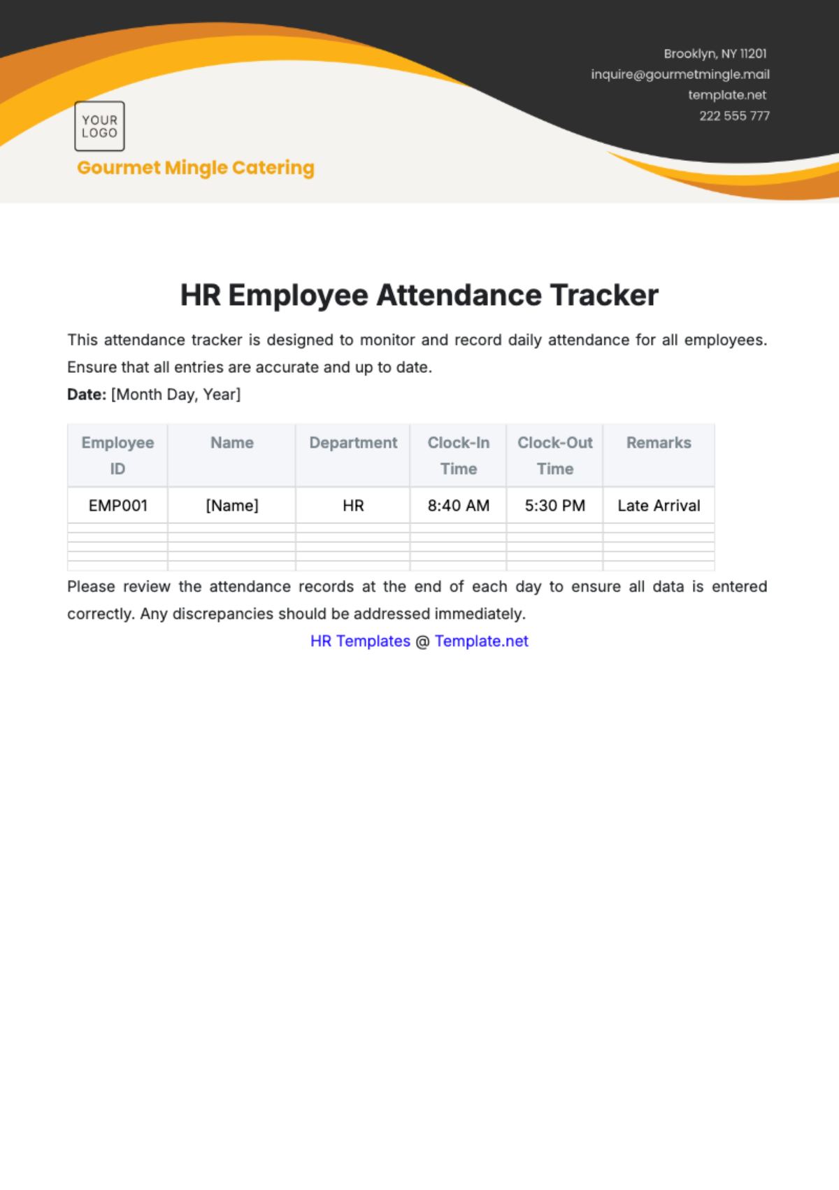 Free HR Employee Attendance Tracker Template