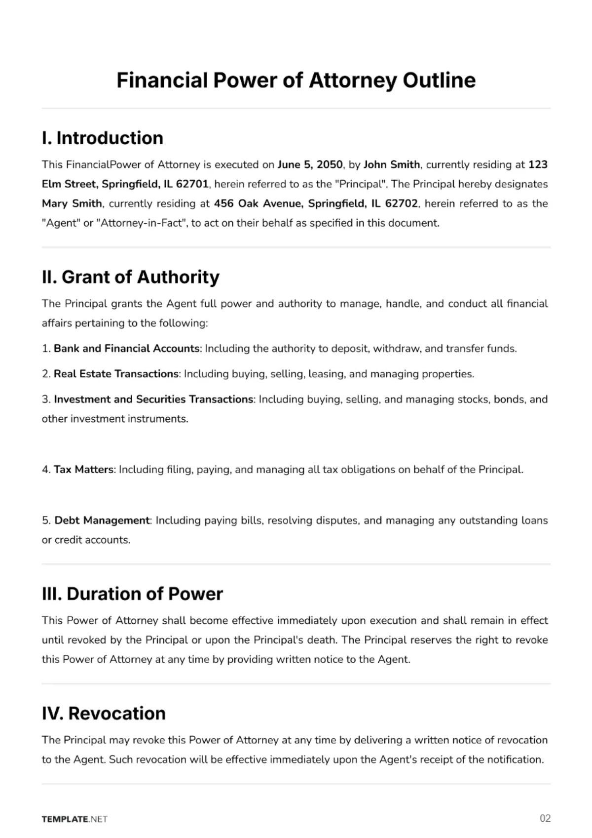 Free Financial Power of Attorney Outline Template to Edit Online