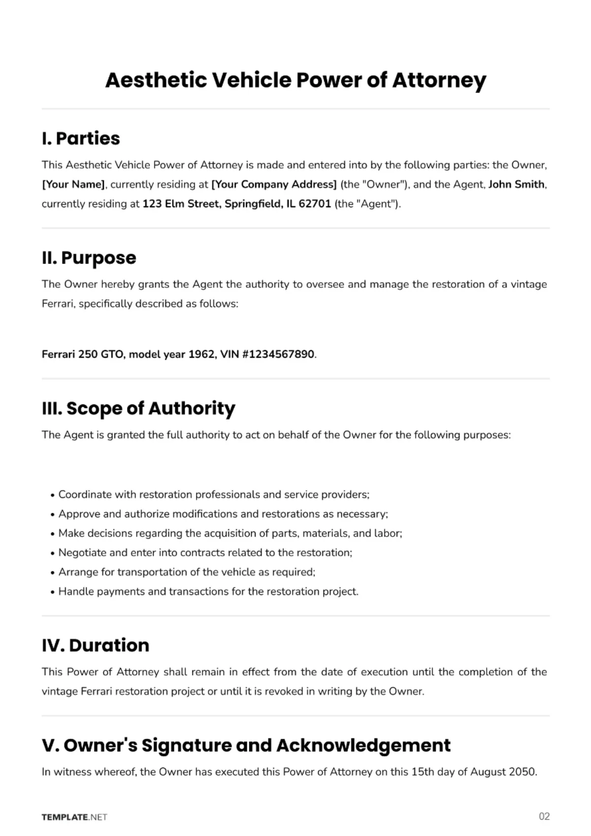 Free Aesthetic Vehicle Power of Attorney Template to Edit Online