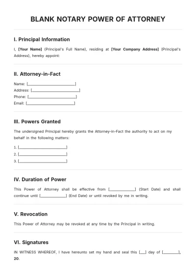 Free Blank Notary Power of Attorney Template to Edit Online