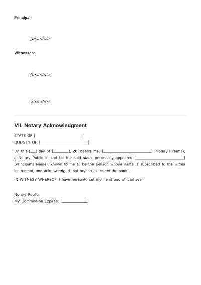 Free Blank Notary Power of Attorney Template to Edit Online