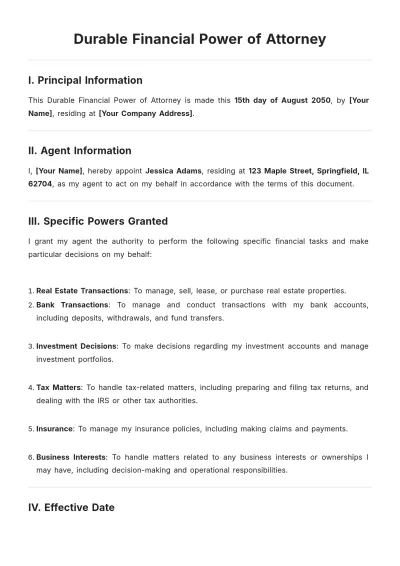 Free Durable Financial Power of Attorney Template to Edit Online