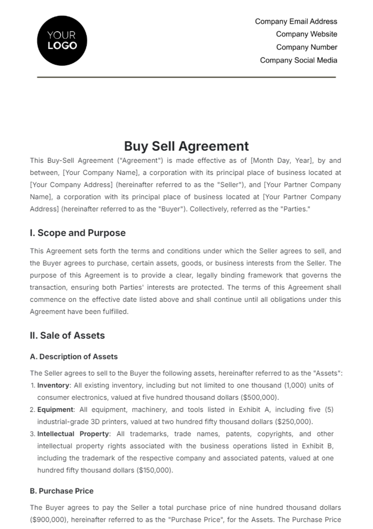 Buy Sell Agreement Template