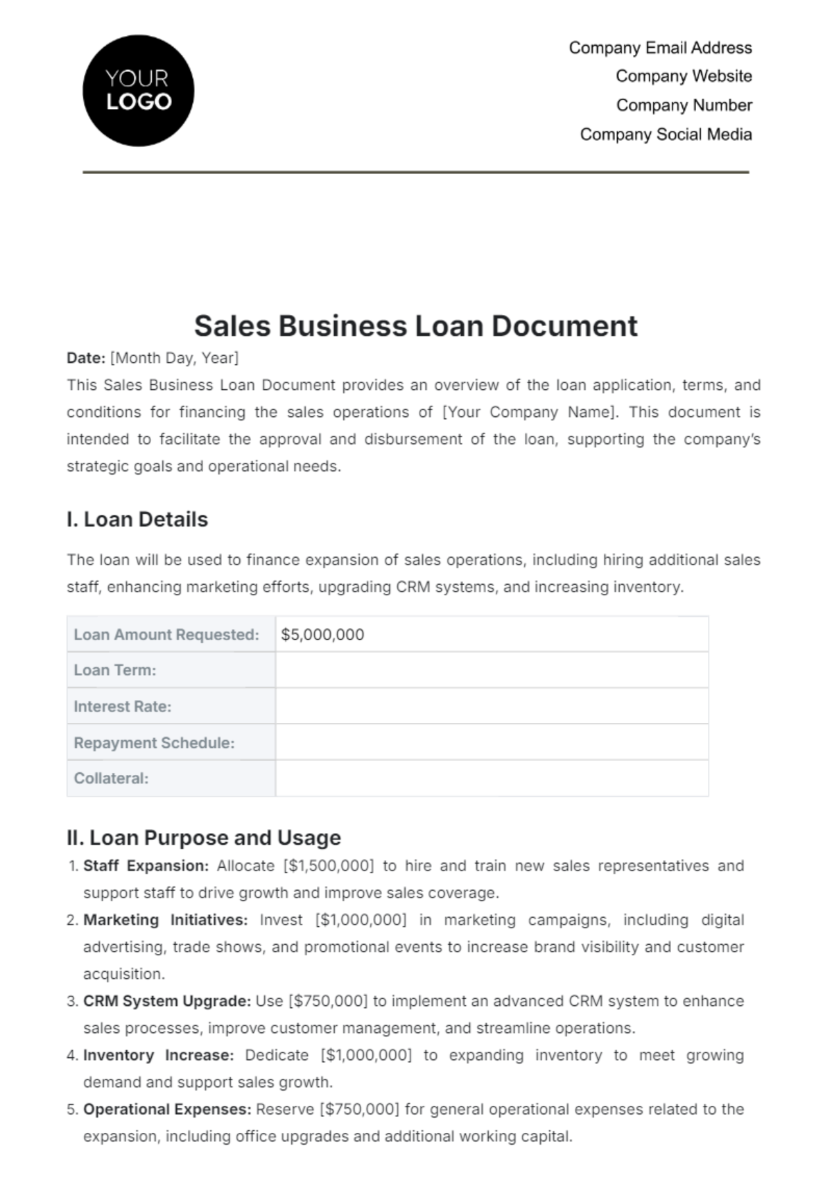 Sales Business Loan Document Template - Edit Online & Download