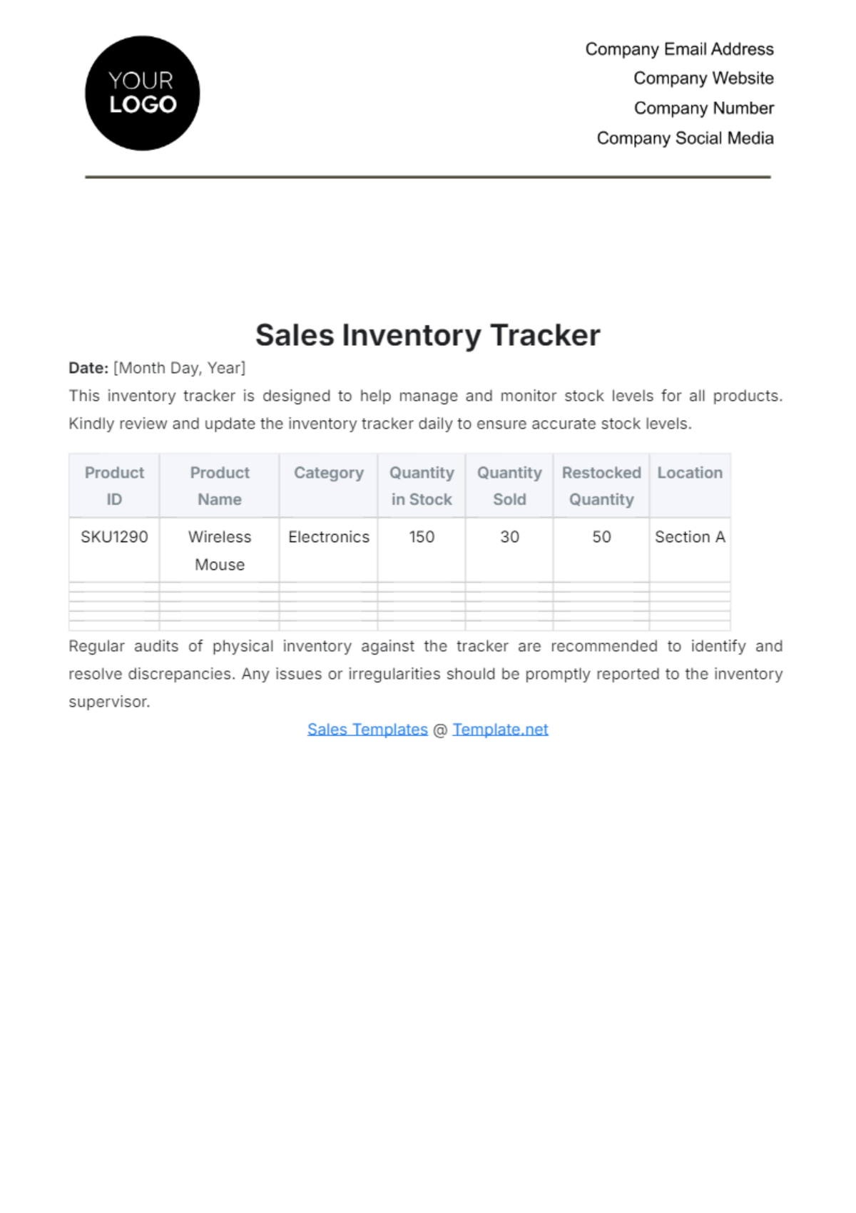 Sales Inventory Tracker Template