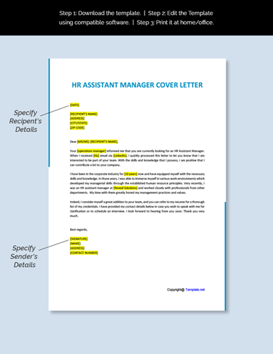 HR Assistant Manager Cover letter