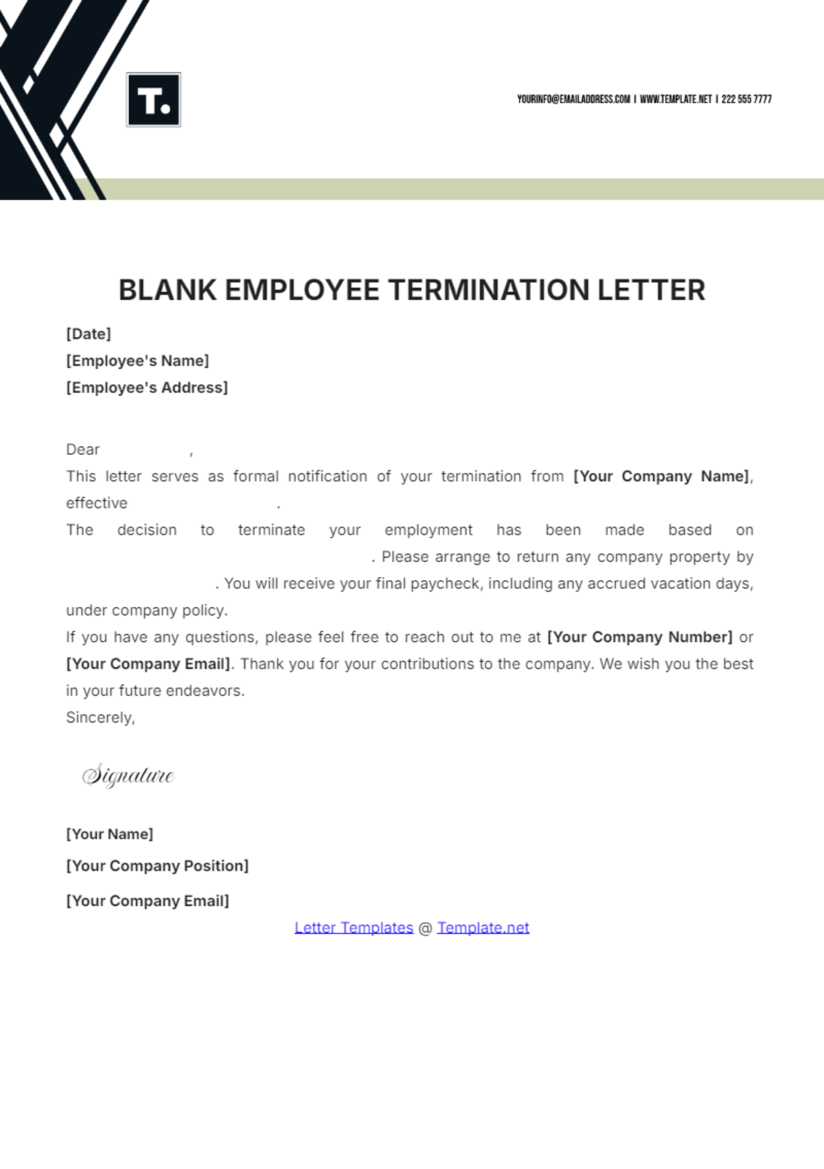 Blank Employee Termination Letter Template - Edit Online & Download