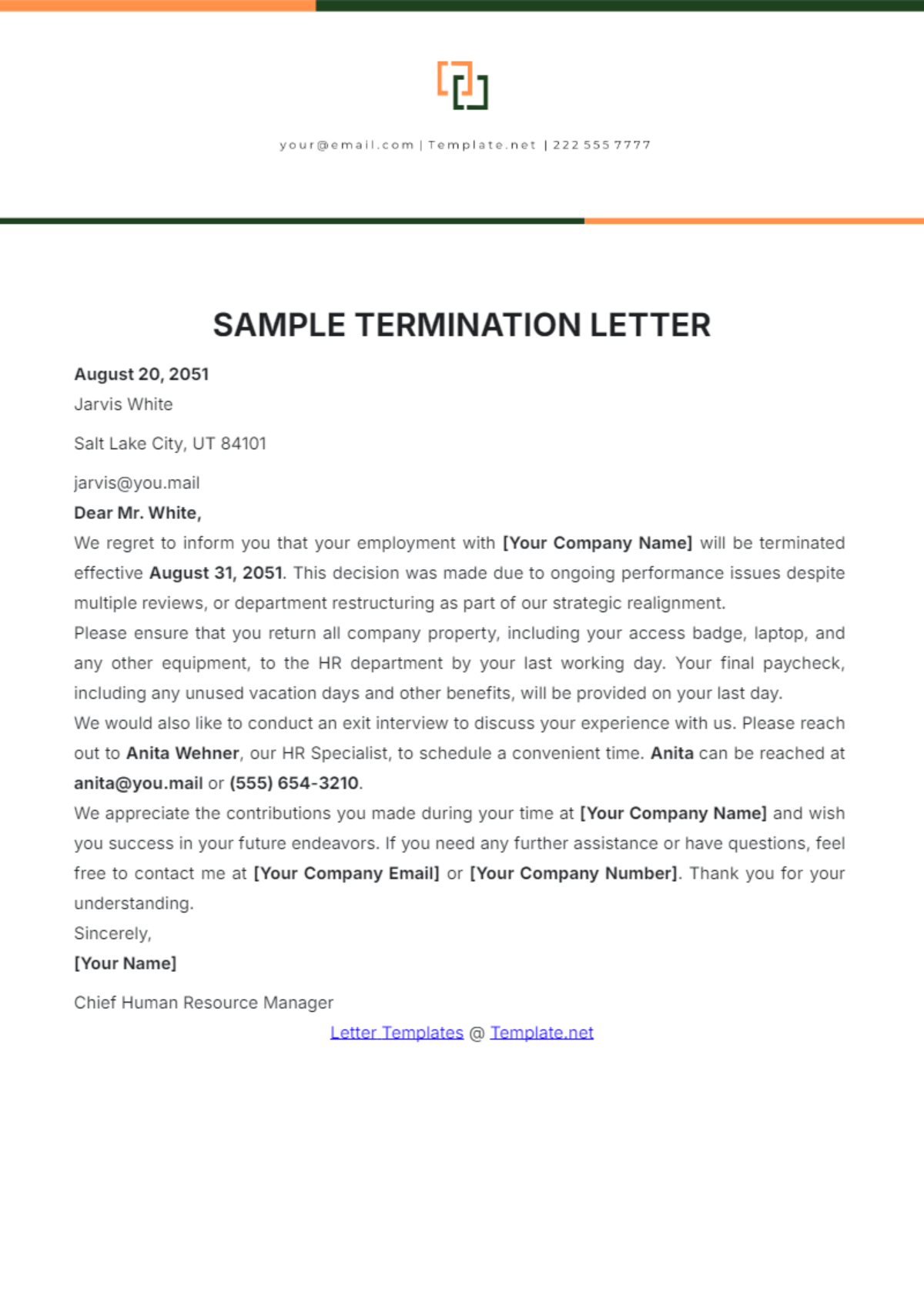 Sample Termination Letter Template - Edit Online & Download